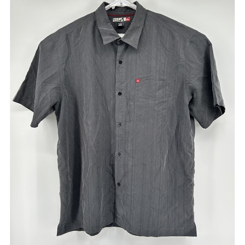 Quicksilver Poly Blend Short Sleeve Button Down Dark Gray Men's Size XL